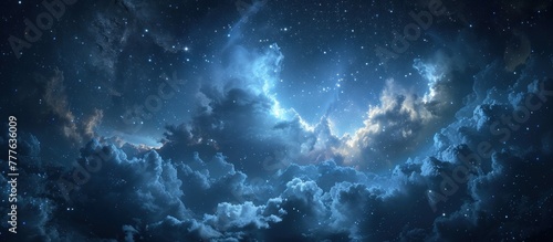 A night sky filled with twinkling stars and wispy clouds drifting across the dark expanse.