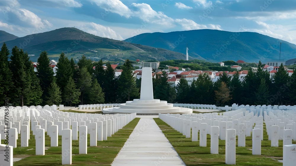 Honoring War Victims: Kovaci Martyrs Memorial Cemetery in Stari Grad Sarajevo. Concept Memorial Sites, War Remembrance, Historical Landmarks, Sarajevo, Bosnia and Herzegovina