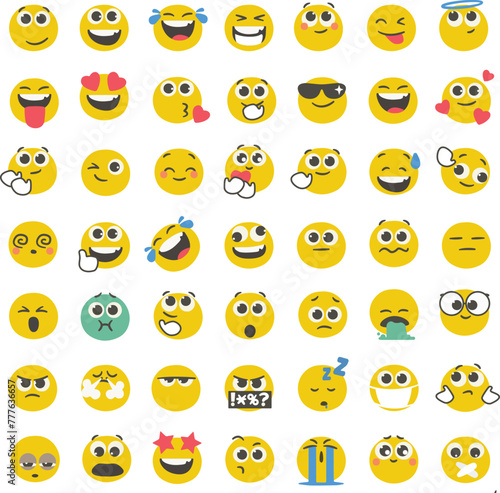 Vector set of cute smiley face emoticons