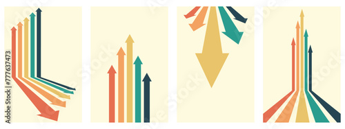 retro vintage 70s style arrow stripes background poster lines. shapes vector design graphics retro background 1970s. Abstract stylish 70s era frame illustration