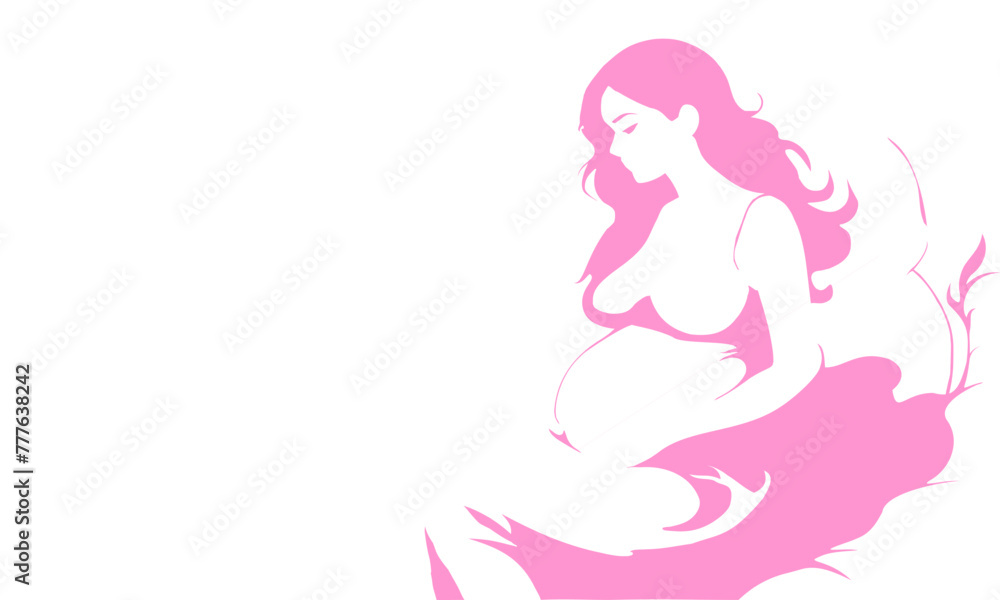 minimalist illustration pregnant woman, white background minimalist illustration pregnant woman, white background