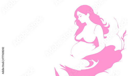 minimalist illustration pregnant woman, white background