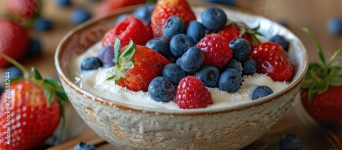 A bowl filled with an assortment of fresh fruit sits atop a rustic wooden table.