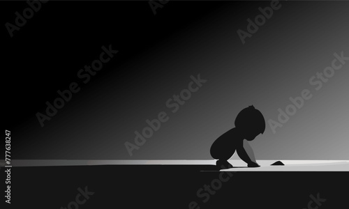 abstract minimalist illustration of baby playing