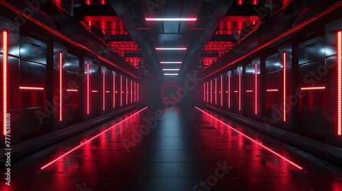 Sci-Fi Dark Corridor with Red Light 3D Rendering © Orxan