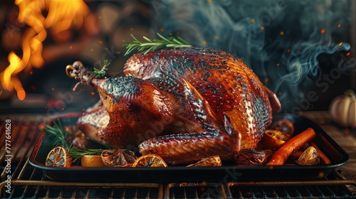 Smoked turkey prepared for Thanksgiving day. Indulge in smoky goodness: Thanksgiving turkey. photo