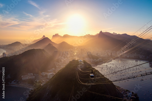 Aerial view of Rio de Janeiro at sunset with Urca and Corcovado mountain and Guanabara Bay - Rio de Janeiro, Brazil photo