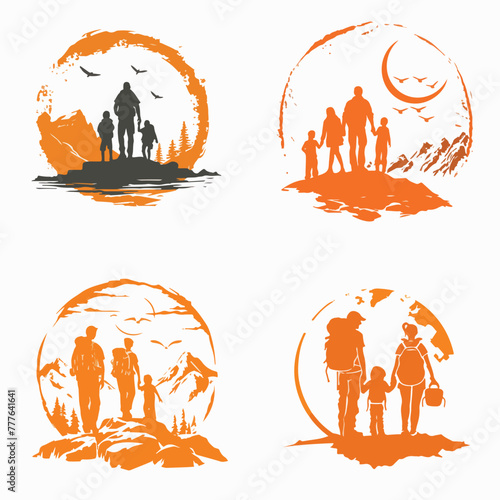 Cartoon family adventure logo 