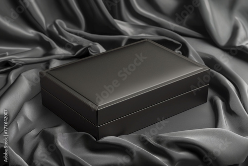 Elegant black mockup box presented on a luxurious velvet surface, creating a sophisticated and premium presentation