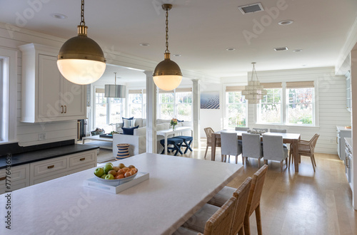 Contemporary home kitchen Island and dining room  photo