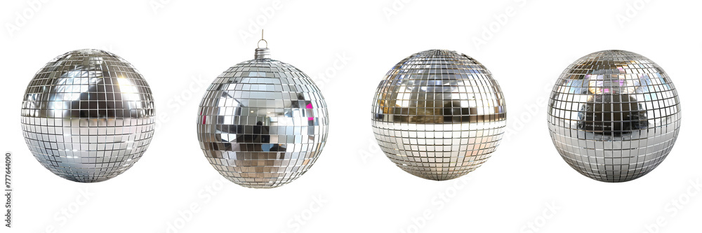 Fototapeta premium Set of Silver disco mirror ball on transparent background Remove png