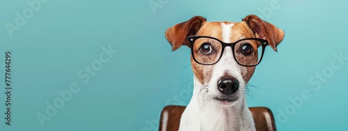 Intelligent Jack Russell Terrier Wearing Glasses
 photo