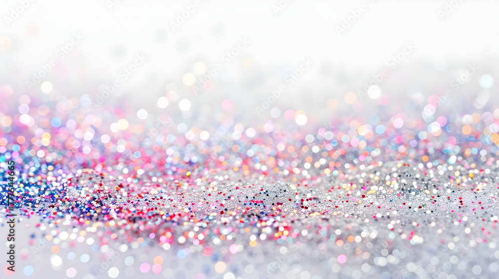 background for banner, silver and purple glitter closeup on white background with copy space