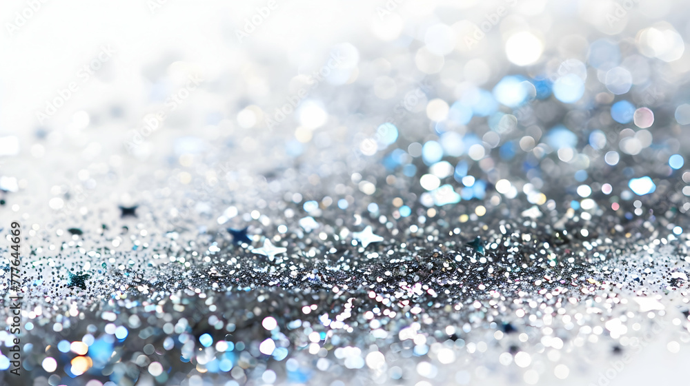 background for banner, silver glitter closeup on white background with copy space background for banner, silver glitter closeup on white background with copy space