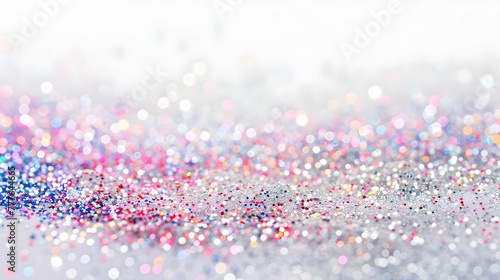 background for banner, silver and purple glitter closeup on white background with copy space