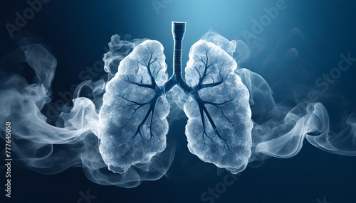 Abstract 3D image of human lungs with smoke. Respiratory system and health concept. #777645050