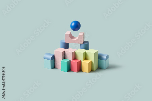 Colorful blocks of children game organized in building structure