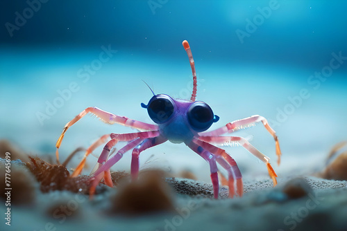 fairy crab walks along the sandy bottom of the sea. Marine underwater world