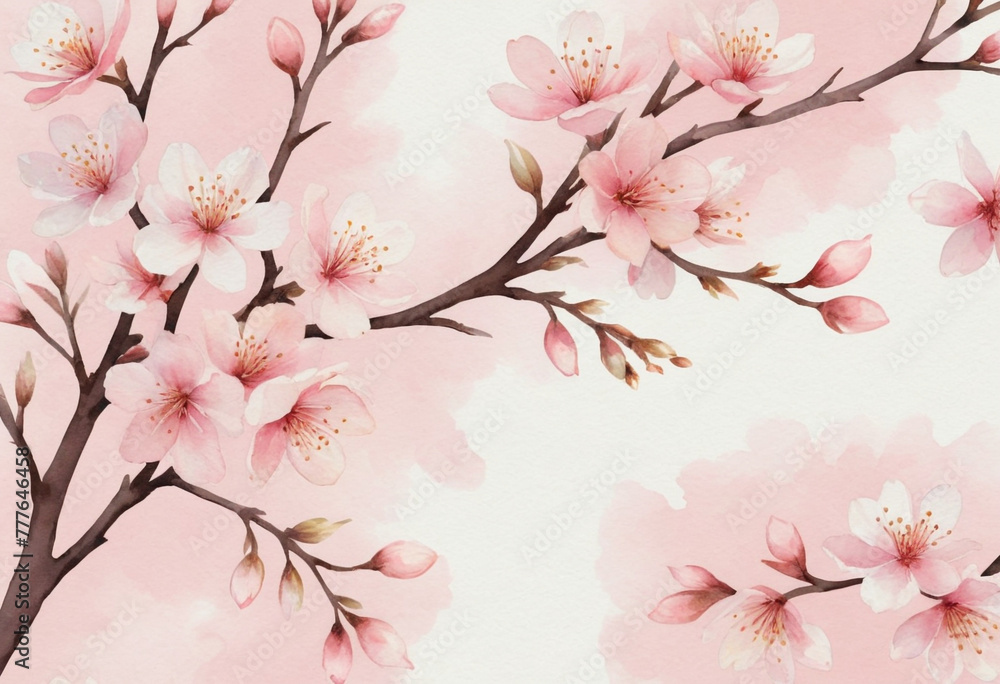 Fototapeta premium a watercolor floral background with pink and white cherry blossom, soft and delicate colors, shaby chic, sleepycore, watercolor style, pastel tones