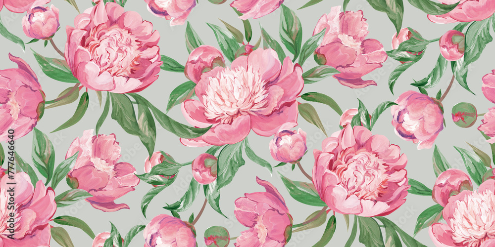 Spring seamless pattern with rose flowers and sakura blossoms for delicate home design