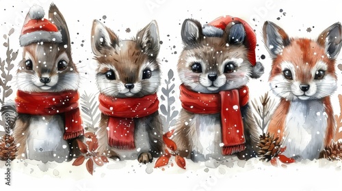 Set of cute characters for the new year. This collection is perfect for the holiday season. photo