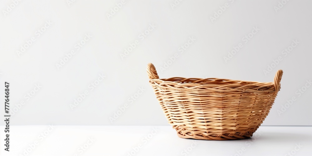 Fototapeta premium Empty wooden fruit or bread basket on white background