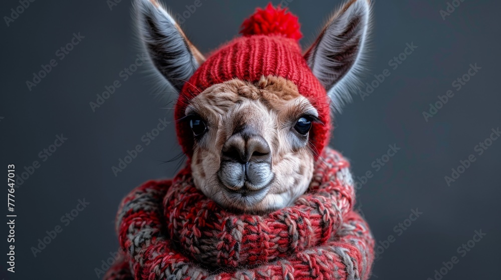 Fototapeta premium Card with llama. Merry Christmas.
