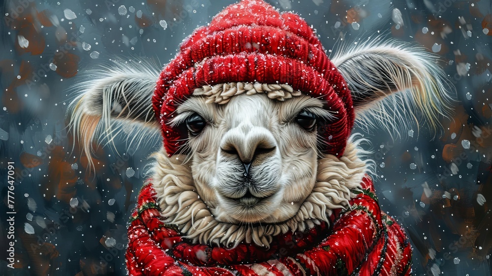 Fototapeta premium Merry Christmas card with llama.
