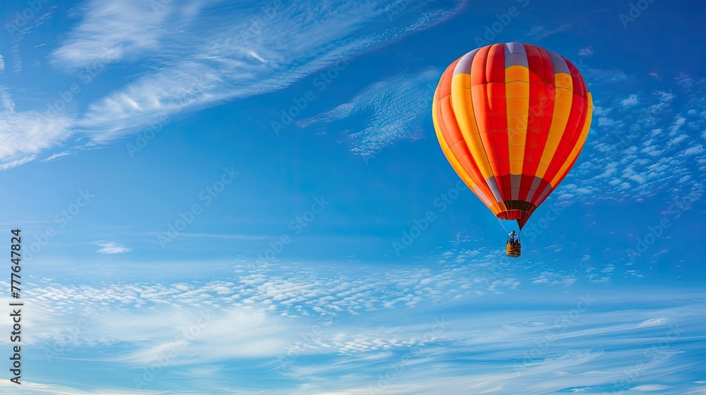 Naklejka premium hot air balloon soaring high in the endless blue sky!