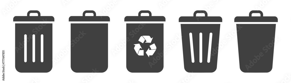 set of trash can icons on white background set of trash can icons on white background