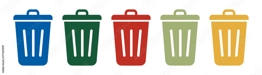 set of trash can icons on white background set of trash can icons on white background