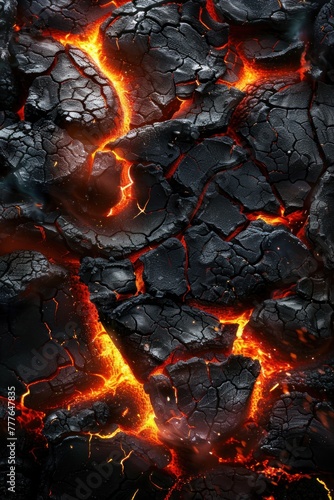 Flowing lava in a volcanic eruption