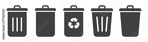 set of trash can icons on white background