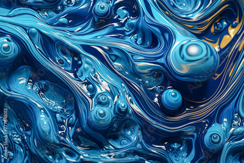 A blue and white swirl of paint with a lot of white dots