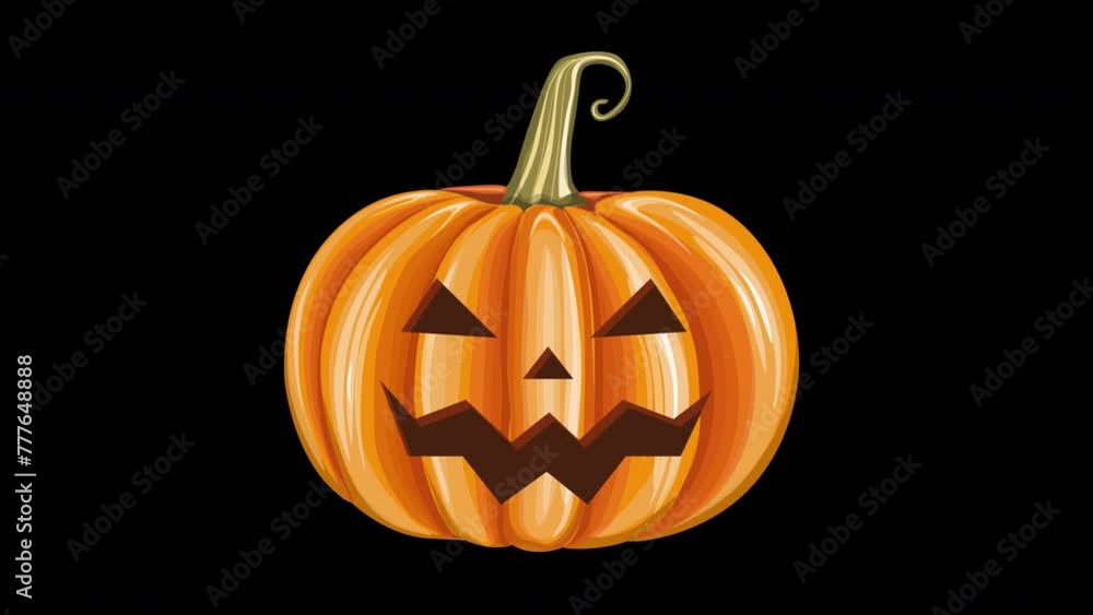 4k Creepy Smiling Halloween Pumpkin Isolated on Black Background Animated laughing pumpkin character with creepy face expressions Happy Halloween Trick or Treat. Glowing Pumpkin Lantern Element.