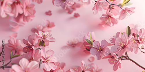 Cherry blossom branch with pink flowers on blurred background  Blooming sakura - Ai Generated