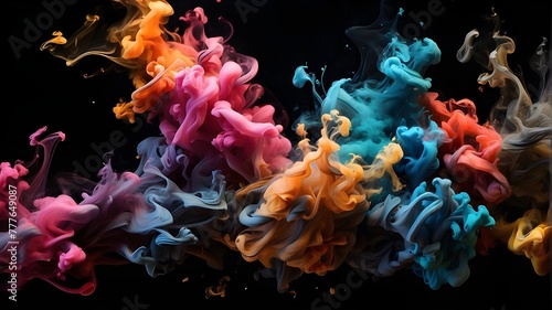A black background with colorful smoke isolated on it. For your design, an abstract background