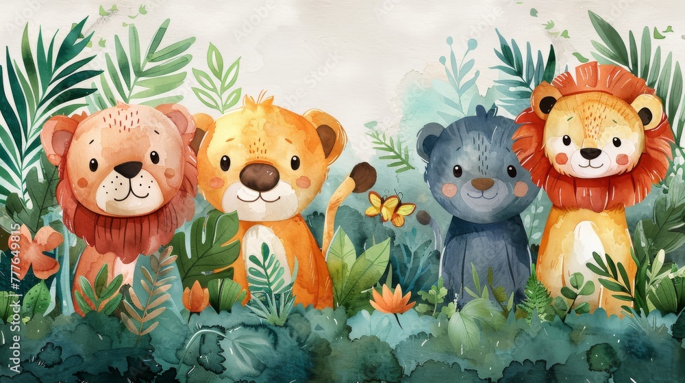 Characters from the jungle. Modern set of animals.
