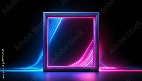 Elevated Elegance: 3D Neon Frame with Blue and Pink Motion"