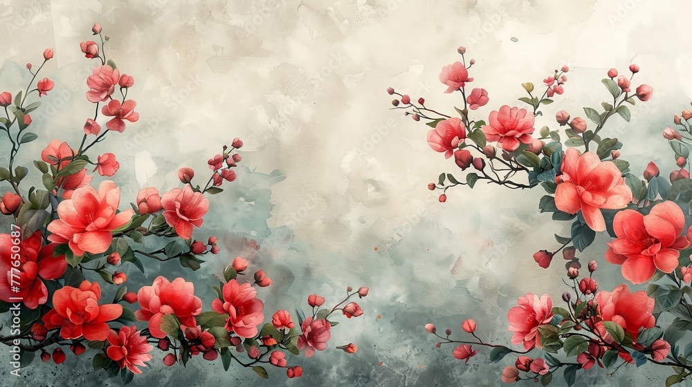 A watercolor painting with a floral background.
