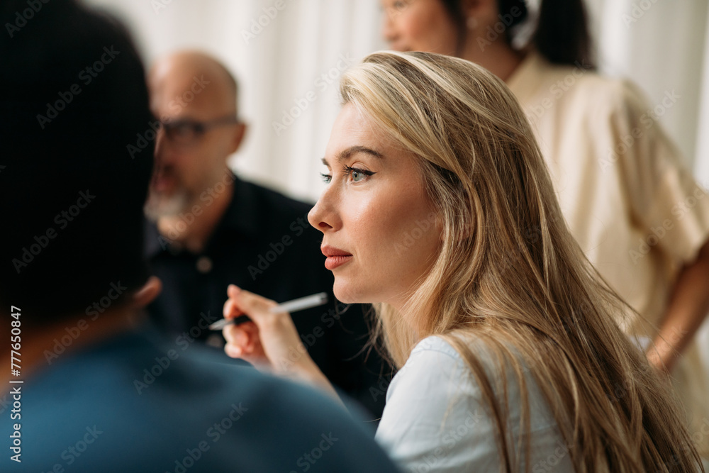 Blond woman on meeting Blond woman on meeting
