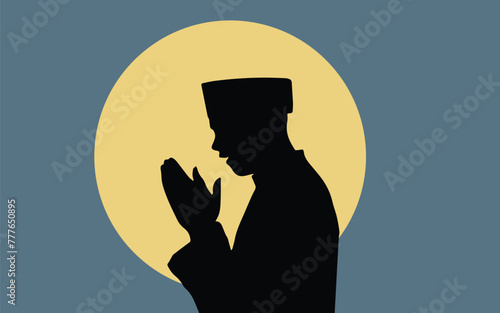 Muslim Man Praying Making Supplication Silhouette Vector Illustration