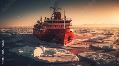 icebreaker ship in the arcic at night photo