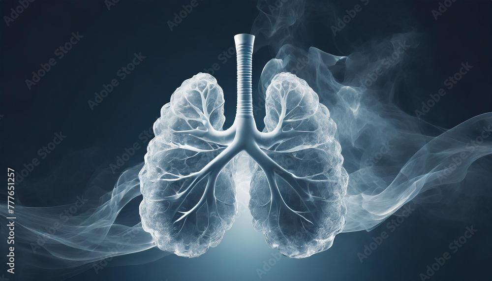 Abstract 3D image of human lungs with smoke. Respiratory system and health concept. - obrazy, fototapety, plakaty 