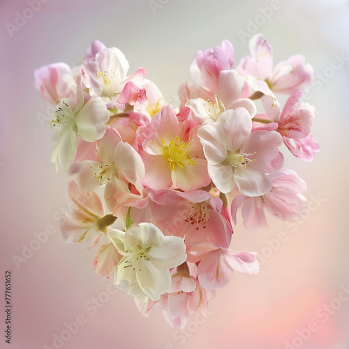 Flower arrangement of delicate flowers in the shape of a heart