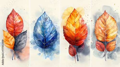 Modern set of watercolour autumn leaves