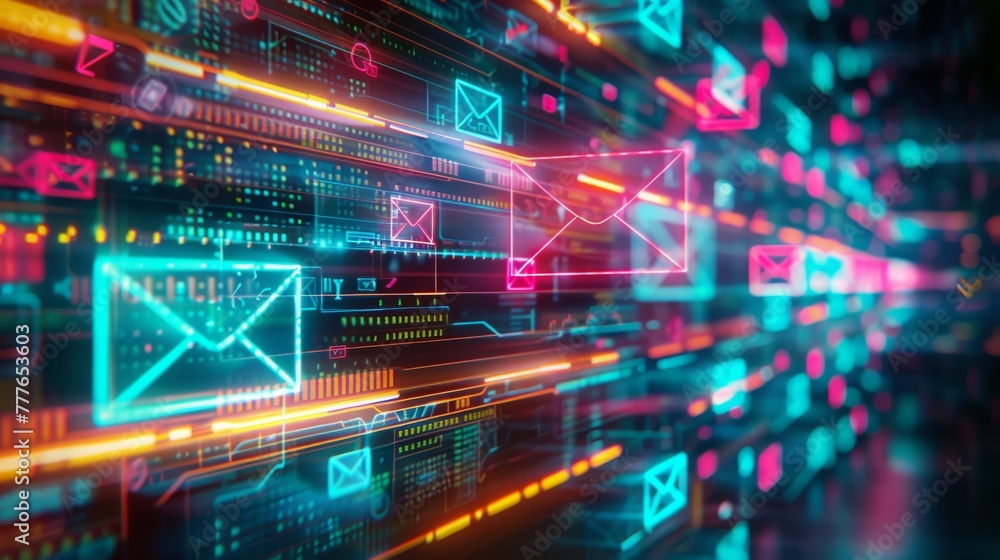 blur image of email and envelope on abstract technology concept background.Email and sms marketing concept blur image of email and envelope on abstract technology concept background.Email and sms marketing concept