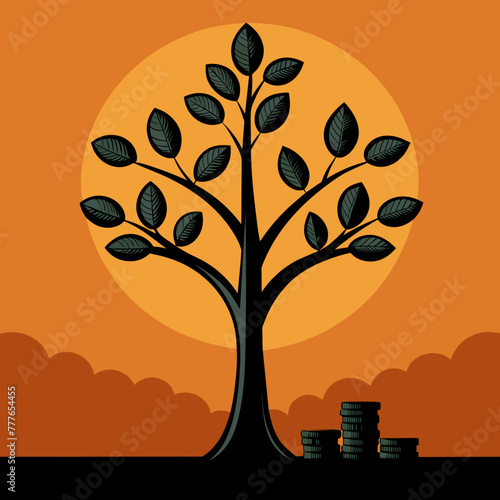 Quadro su tela Young Money Trees Sprouting Coins Amongst Leaves
