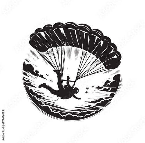 Skydiver silhouette parachuting vector illustration