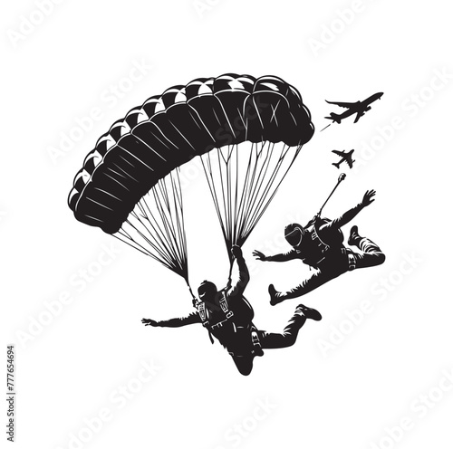 Skydiver silhouette parachuting vector illustration